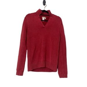 The Territory Ahead Cable Knit Red Cranberry V Neck Sweater Women’s Long Sleeve